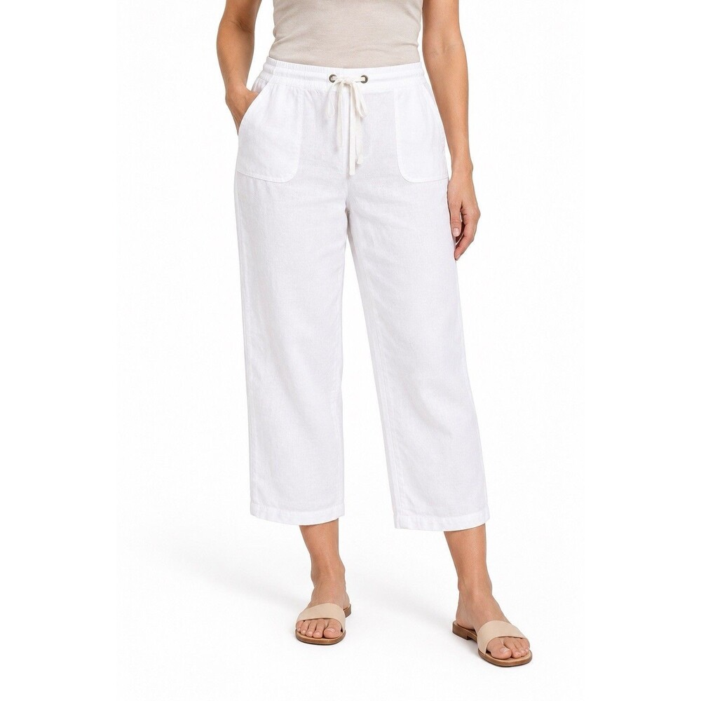 Charter Club Luxury XL White Linen Drawstring Pull-On Cropped Pants Women’s
